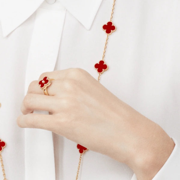 [Lora]CLOVER CARNELIAN RING ROSE GOLD DIAMOND