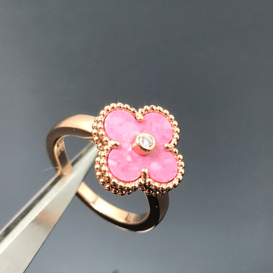 [Lora]CLOVER RHODONITE ROSE GOLD RING