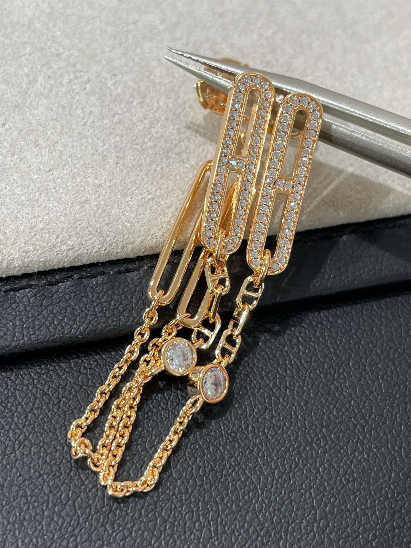 [LORA]CHAINE CHAOS DIAMOND DROP EARRINGS