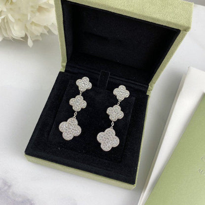 [Lora]CLOVER 3 MOTIF DIAMOND SILVER DROP EARRINGS