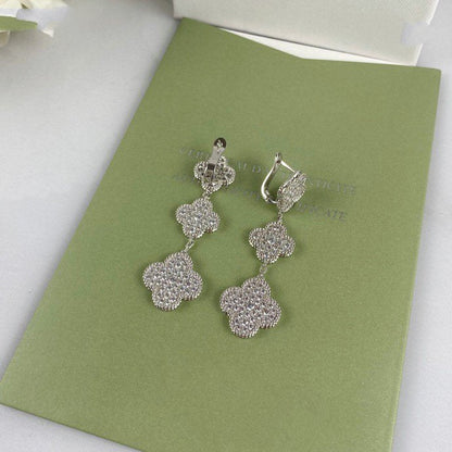 [Lora]CLOVER 3 MOTIF DIAMOND SILVER DROP EARRINGS