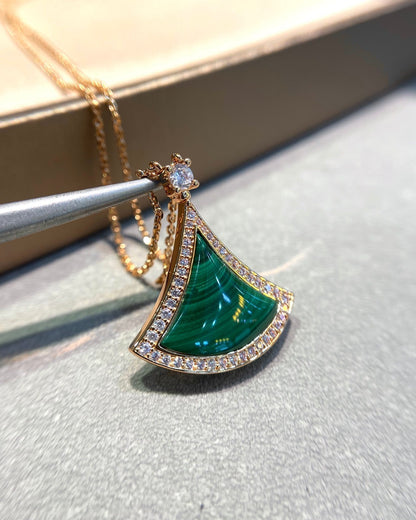 [LORA]DREAM MALACHITE DIAMOND PAVED PINK GOLD NECKLACE