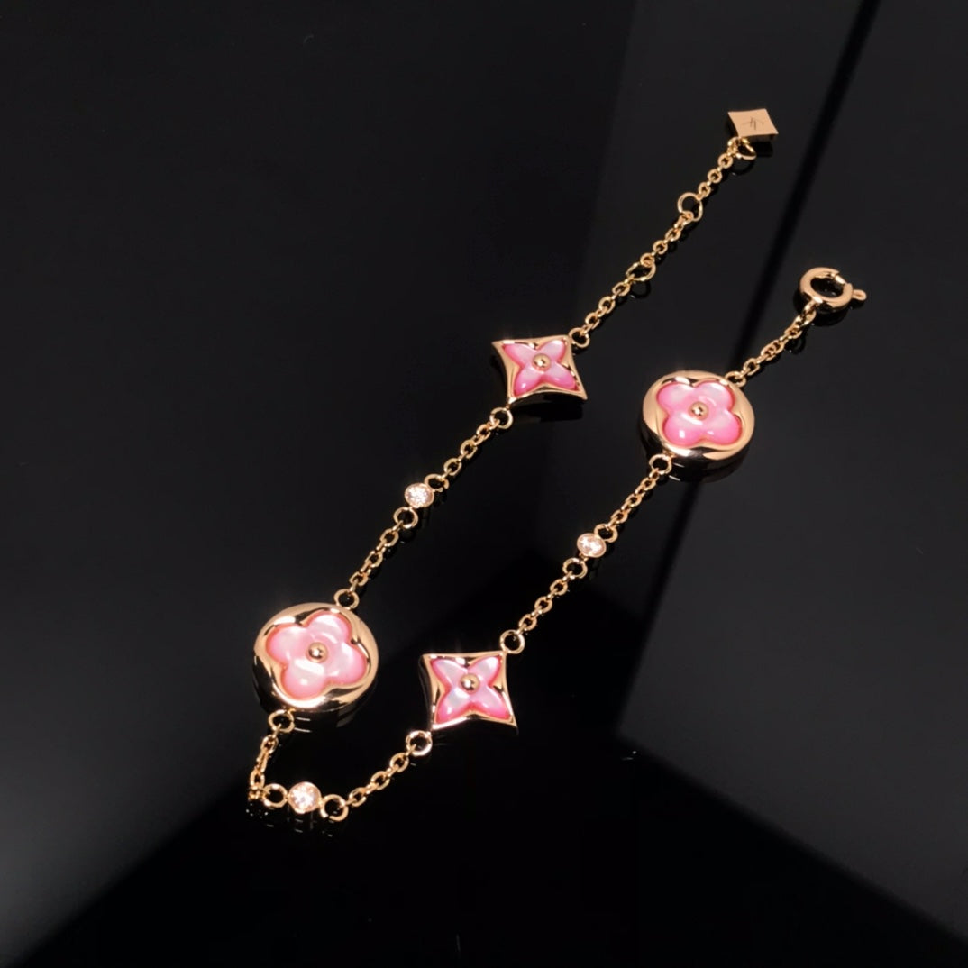 [LORA]STAR AND SUN 4 MOTIF PINK MOP PINK GOLD BRACELET