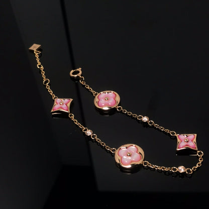 [LORA]STAR AND SUN 4 MOTIF PINK MOP PINK GOLD BRACELET