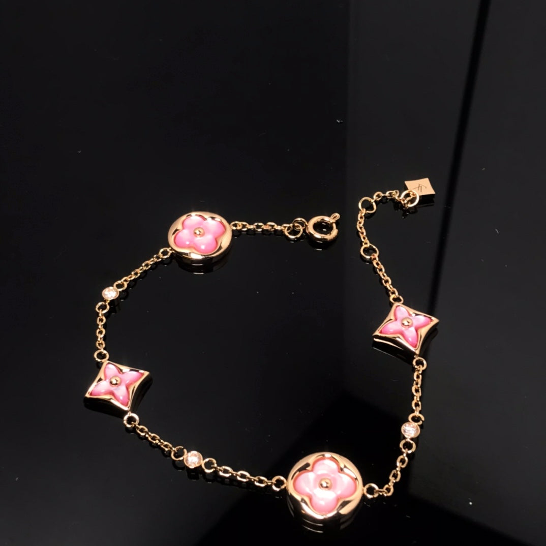 [LORA]STAR AND SUN 4 MOTIF PINK MOP PINK GOLD BRACELET
