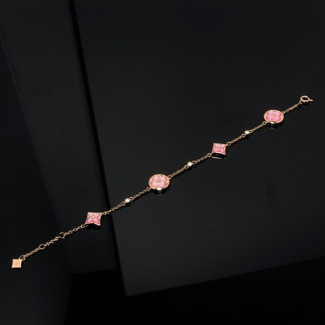 [LORA]STAR AND SUN 4 MOTIF PINK MOP PINK GOLD BRACELET