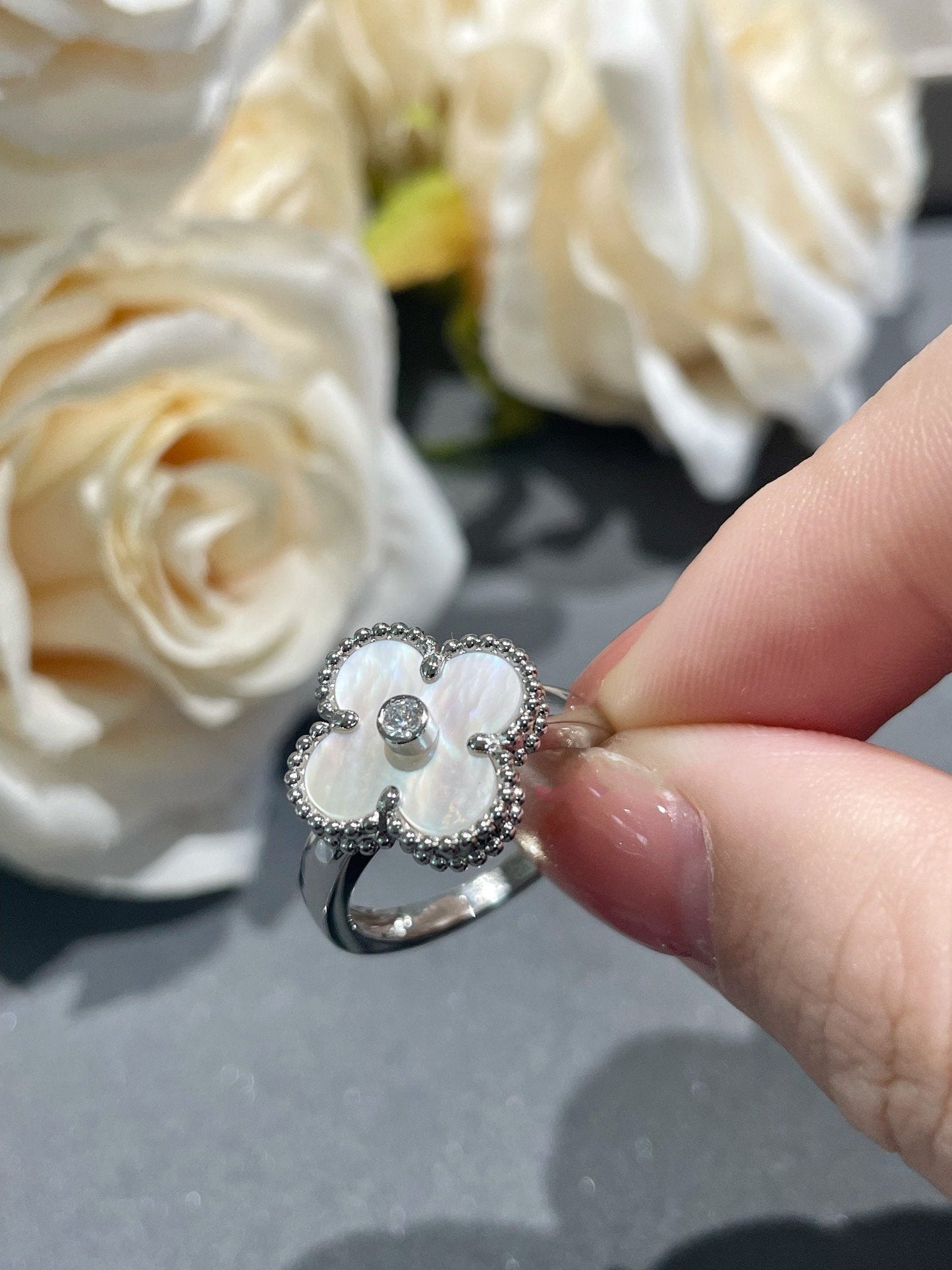[LORA]CLOVER SILVER MOP DIAMOND RING