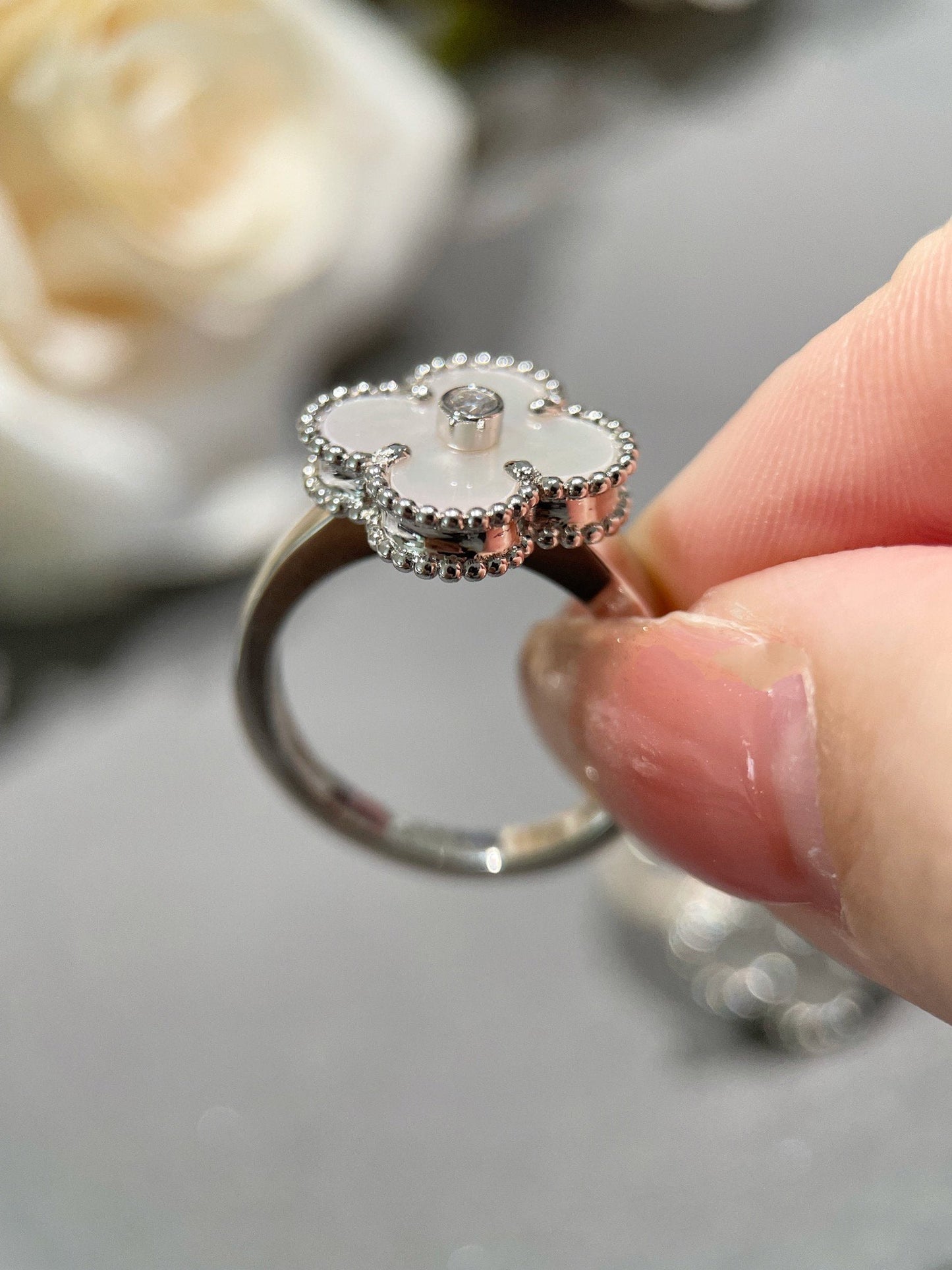 [LORA]CLOVER SILVER MOP DIAMOND RING