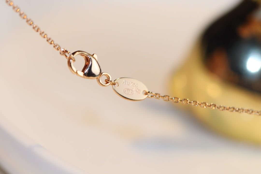 [LORA]JEUX MALACHITE 1 DIAMOND PINK GOLD NECKLACE