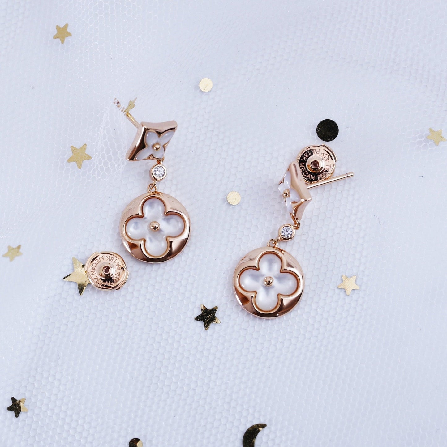 [LORA]STAR AND SUN PINK GOLD MOP DROP EARRINGS