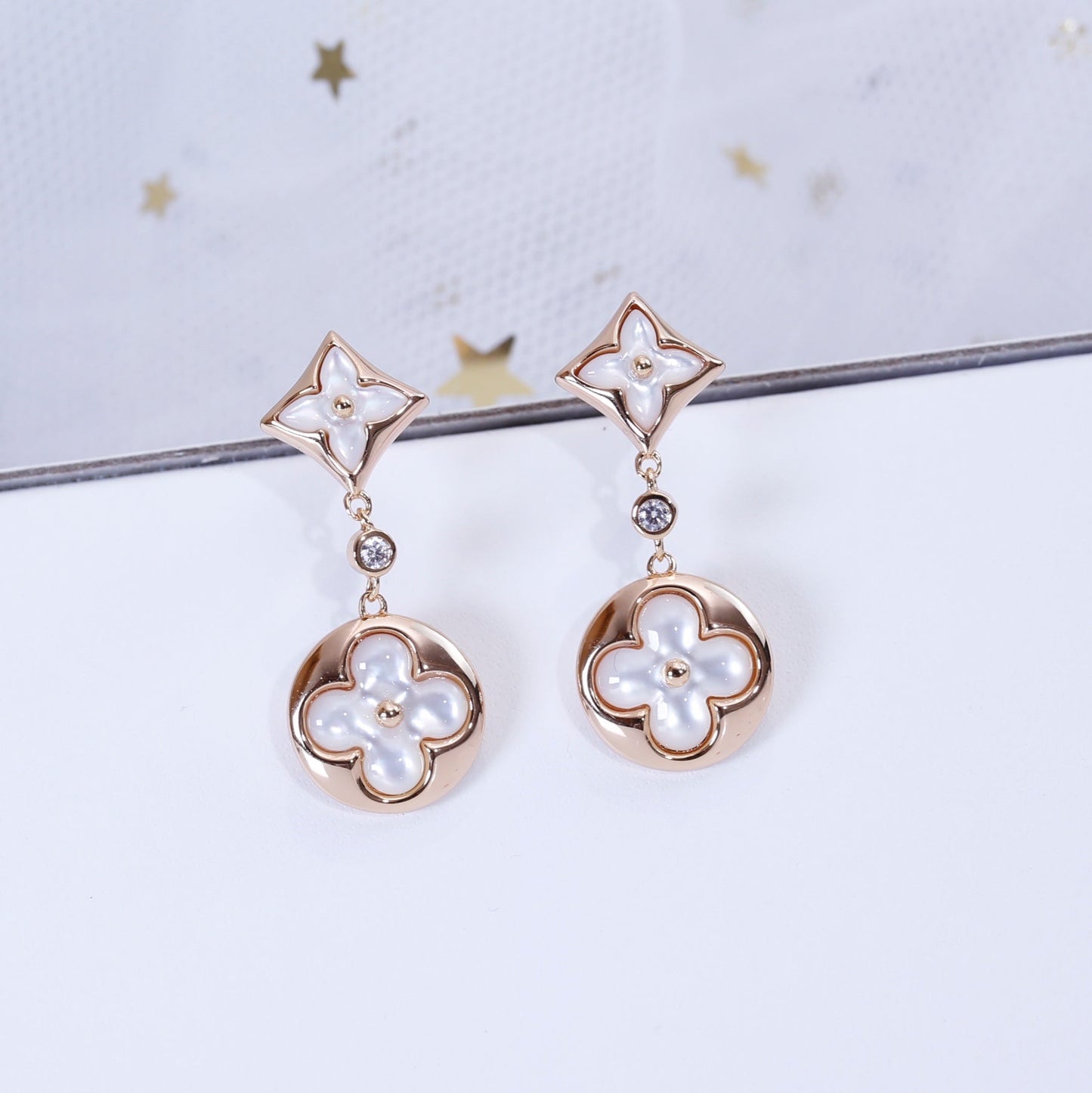 [LORA]STAR AND SUN PINK GOLD MOP DROP EARRINGS