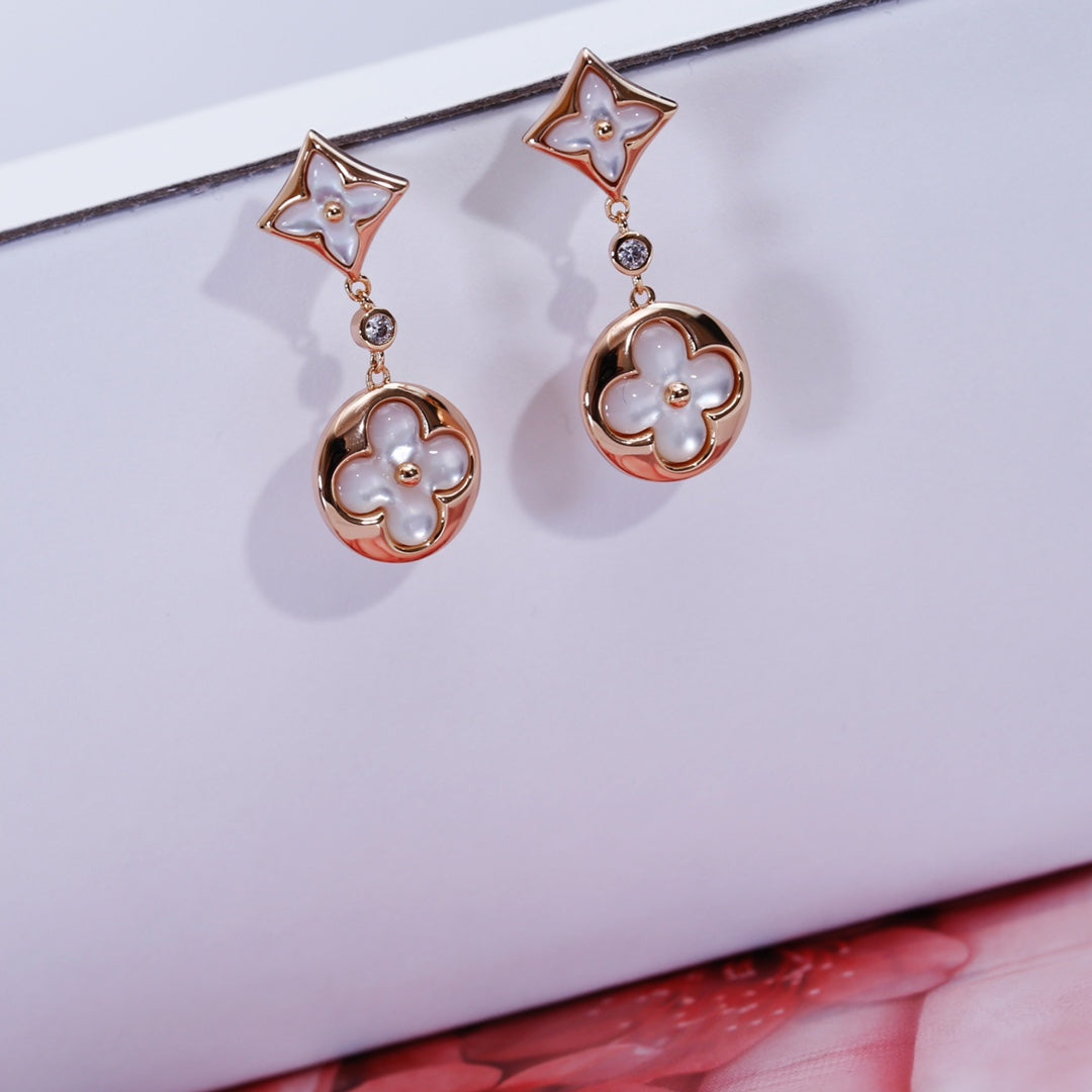 [LORA]STAR AND SUN PINK GOLD MOP DROP EARRINGS