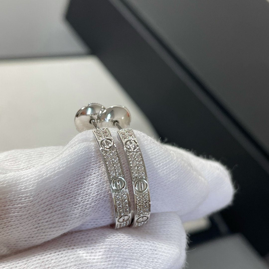 [LORA]LOVE DIAMOND SILVER HOOP EARRINGS