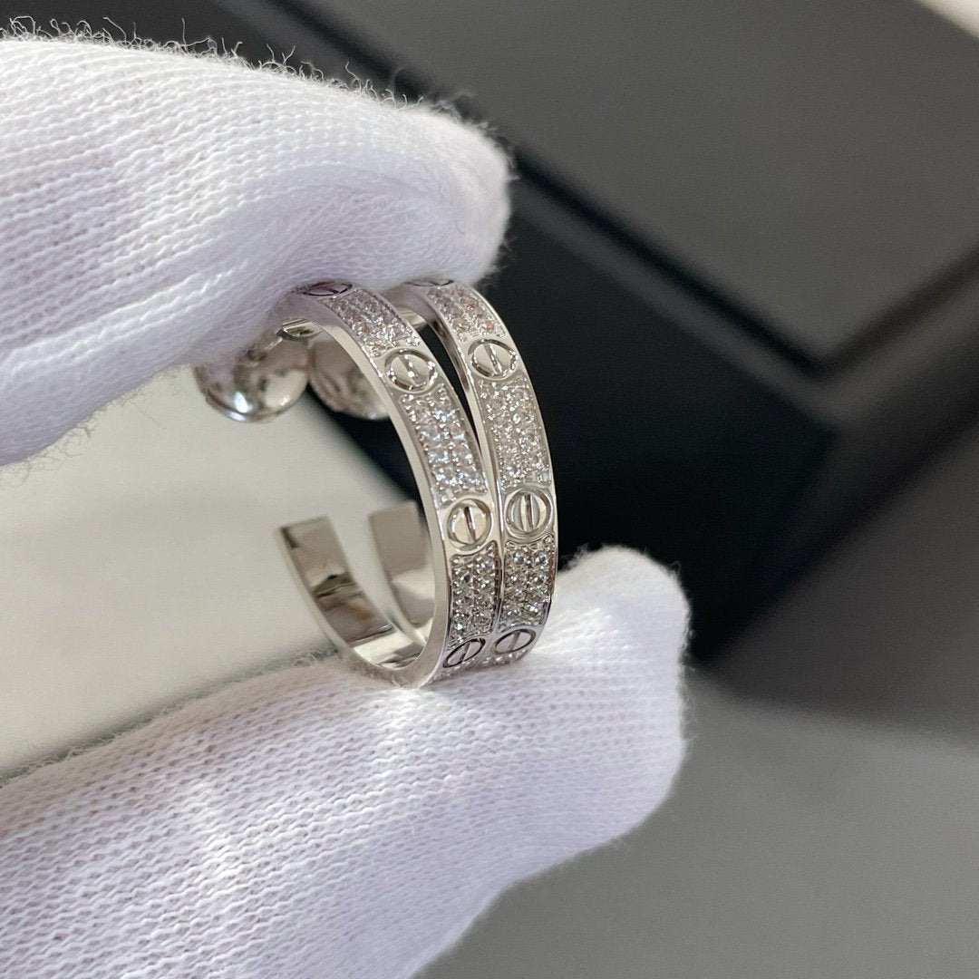 [LORA]LOVE DIAMOND SILVER HOOP EARRINGS