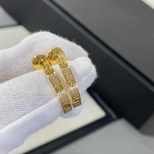 [LORA]LOVE DIAMOND GOLD HOOP EARRINGS