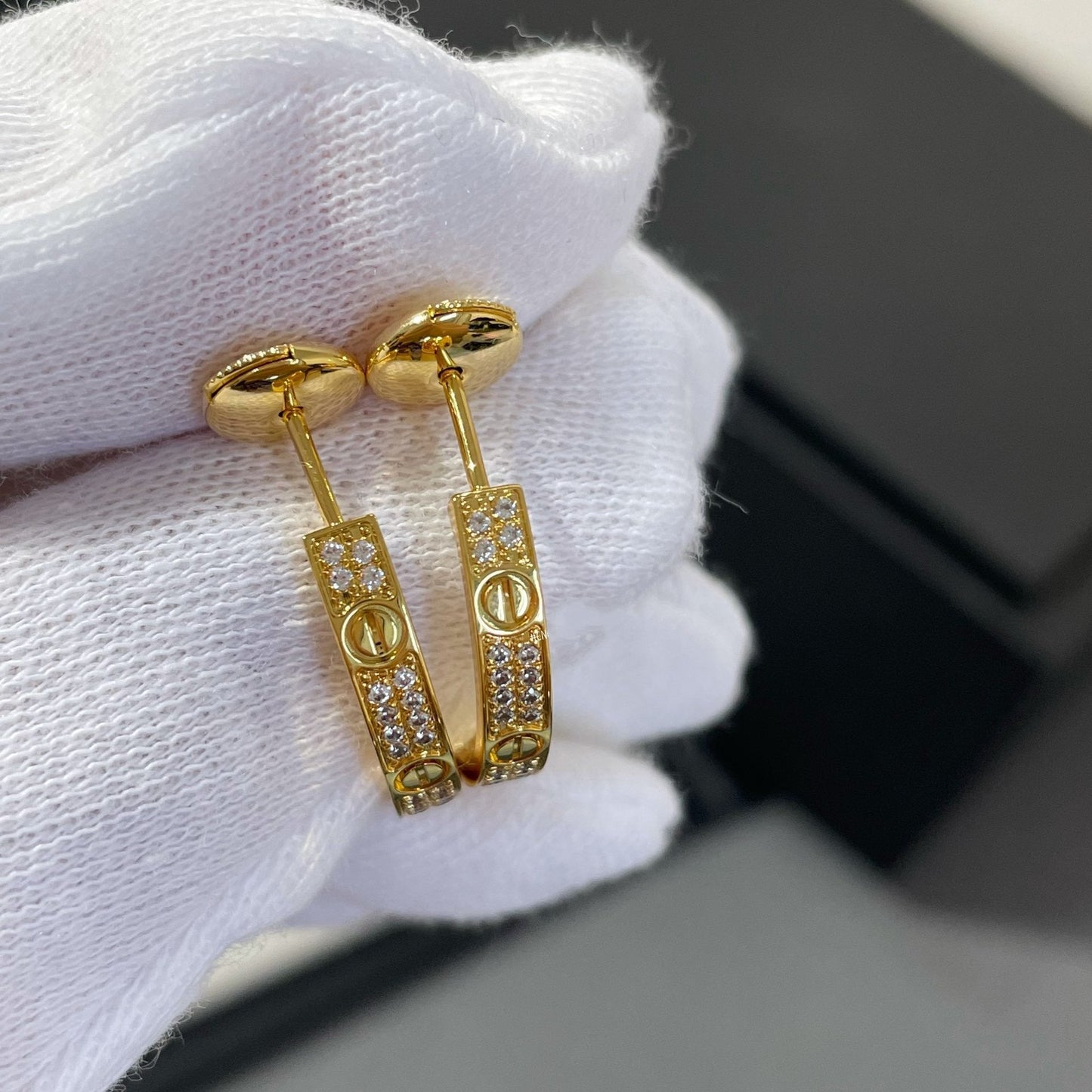 [LORA]LOVE DIAMOND GOLD HOOP EARRINGS