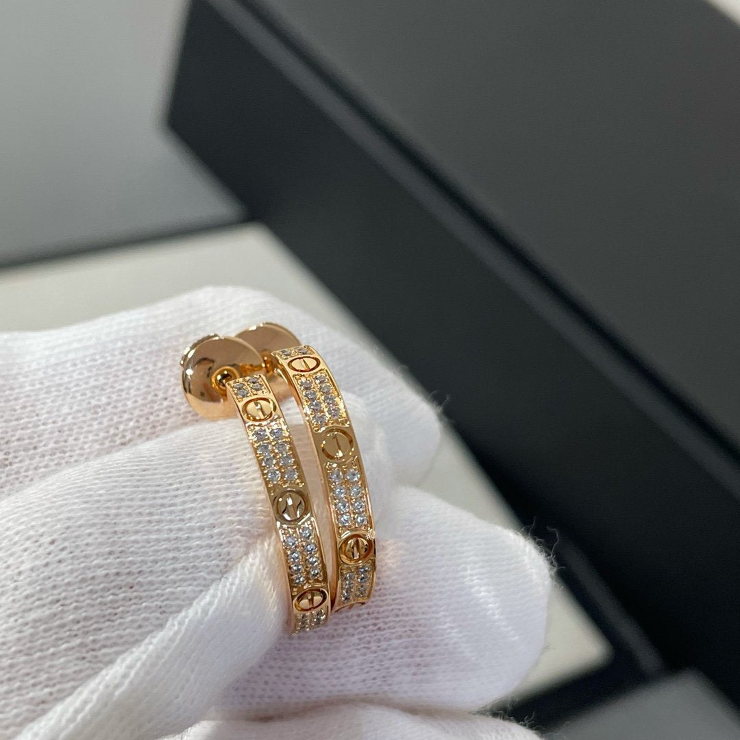 [LORA]LOVE DIAMOND PINK GOLD HOOP EARRINGS