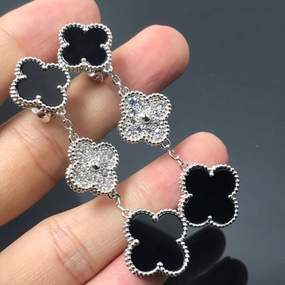 [Lora]CLOVER 3 MOTIF DIAMOND ONYX SILVER EARRINGS