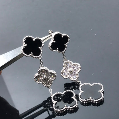 [Lora]CLOVER 3 MOTIF DIAMOND ONYX SILVER EARRINGS
