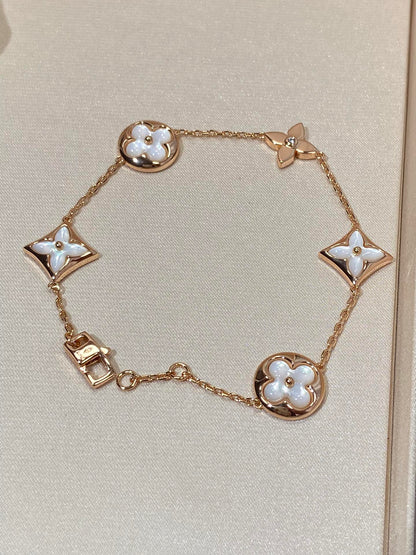 [LORA]STAR AND SUN 5 MOTIF MOP PINK GOLD BRACELET
