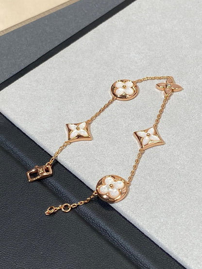 [LORA]STAR AND SUN 5 MOTIF MOP PINK GOLD BRACELET
