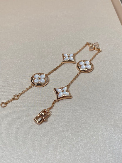 [LORA]STAR AND SUN 5 MOTIF MOP PINK GOLD BRACELET