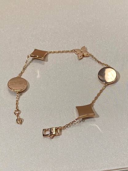 [LORA]STAR AND SUN 5 MOTIF MOP PINK GOLD BRACELET