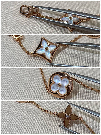 [LORA]STAR AND SUN 5 MOTIF MOP PINK GOLD BRACELET