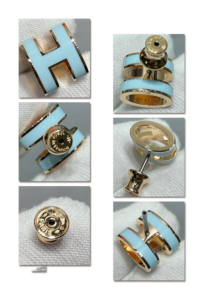 [LORA]POP H SKY BLUE STUD EARRINGS