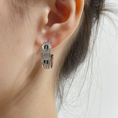 [LORA]LOVE CERAMIC DIAMOND PAVED SILVER EARRINGS