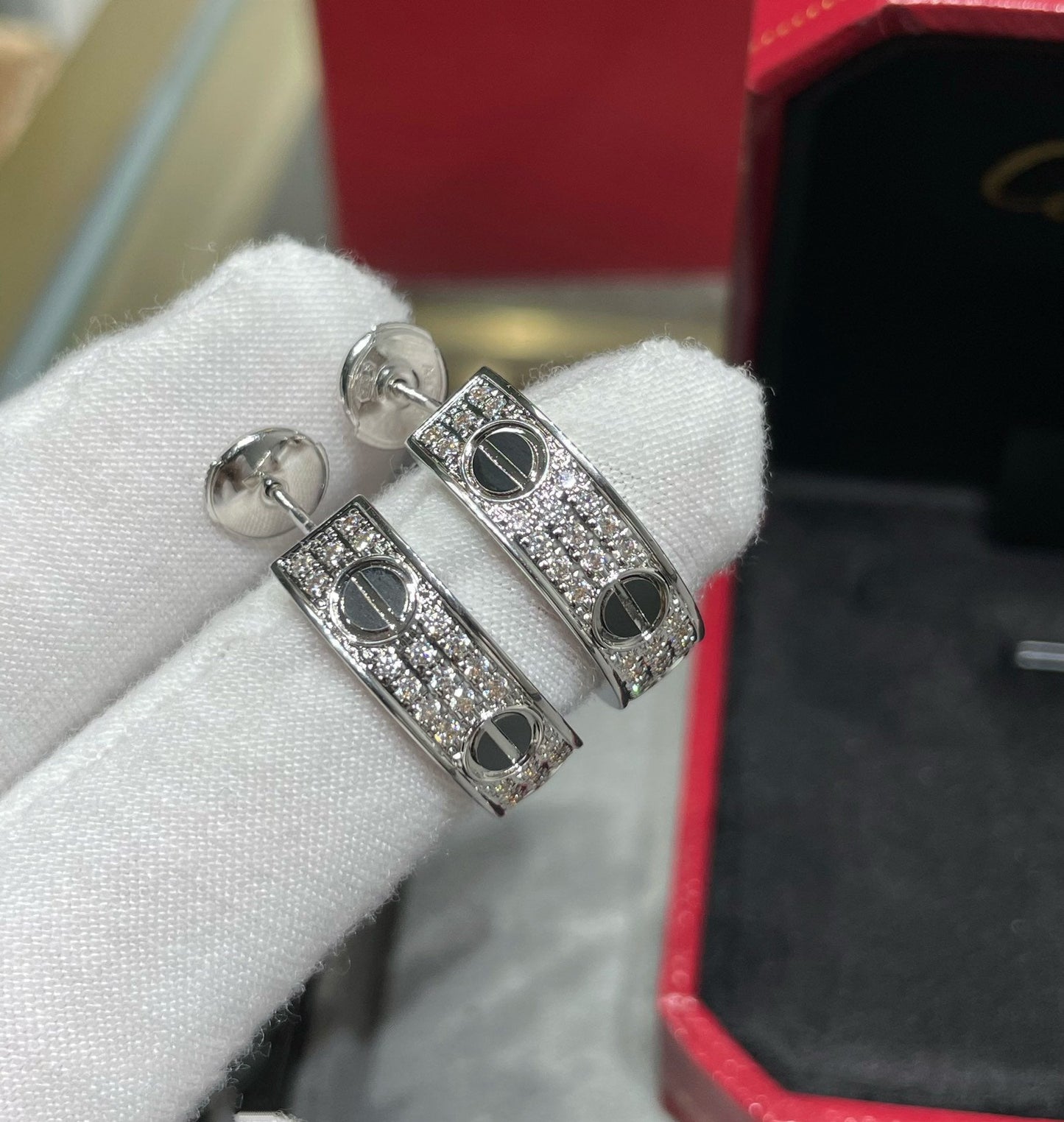 [LORA]LOVE CERAMIC DIAMOND PAVED SILVER EARRINGS