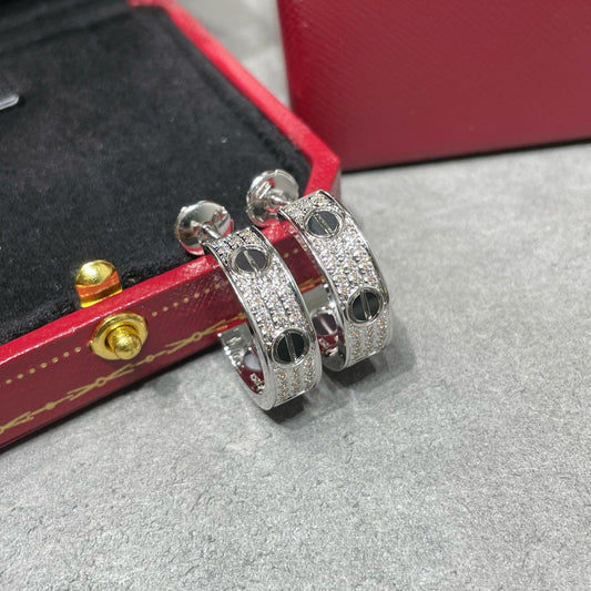 [LORA]LOVE CERAMIC DIAMOND PAVED SILVER EARRINGS