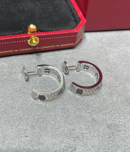 [LORA]LOVE CERAMIC DIAMOND PAVED SILVER EARRINGS