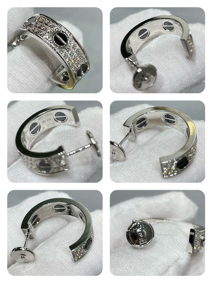 [LORA]LOVE CERAMIC DIAMOND PAVED SILVER EARRINGS
