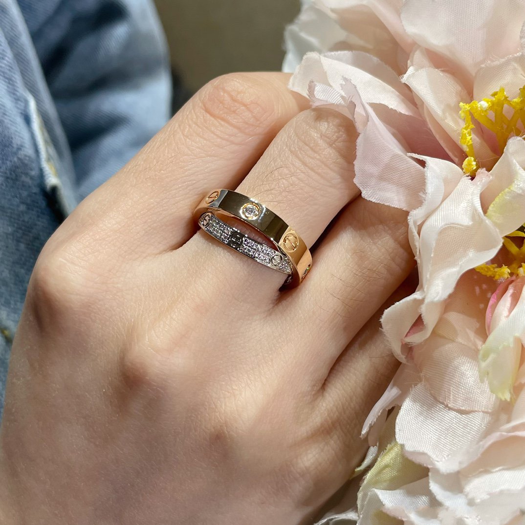 [LORA]LOVE PINK GOLD SILVER DIAMOND DOUBLE RING