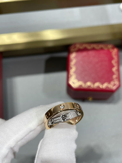 [LORA]LOVE PINK GOLD SILVER DIAMOND DOUBLE RING