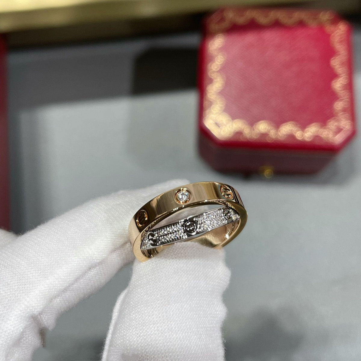 [Lora] LOVE PINK GOLD SILVER DIAMOND DOUBLE RING