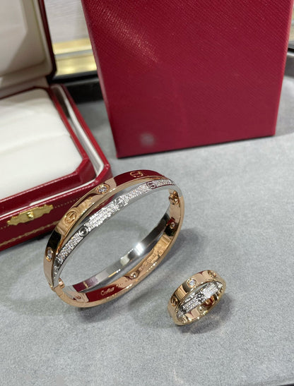 [LORA]LOVE PINK GOLD SILVER DIAMOND DOUBLE RING