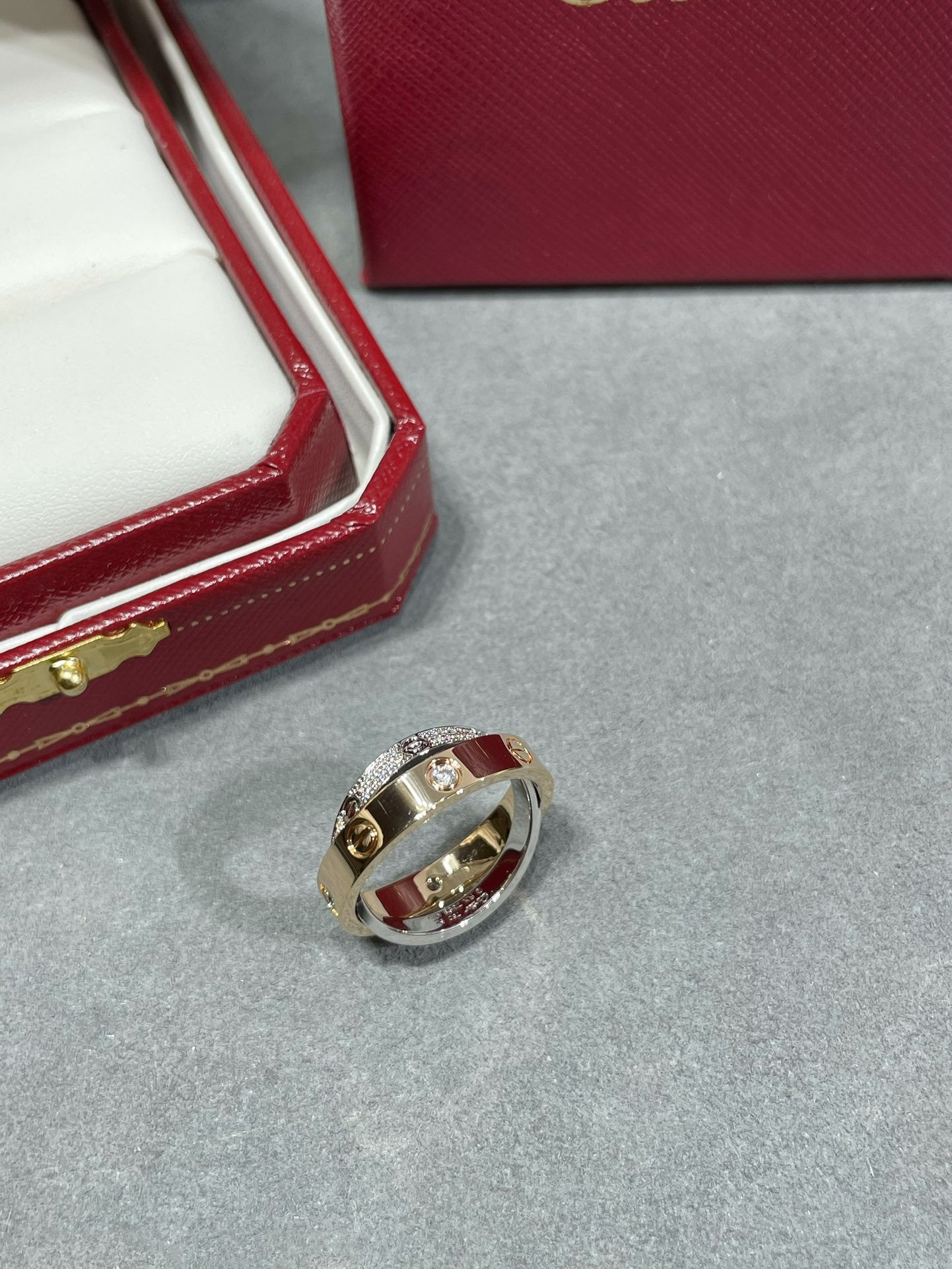 [LORA]LOVE PINK GOLD SILVER DIAMOND DOUBLE RING