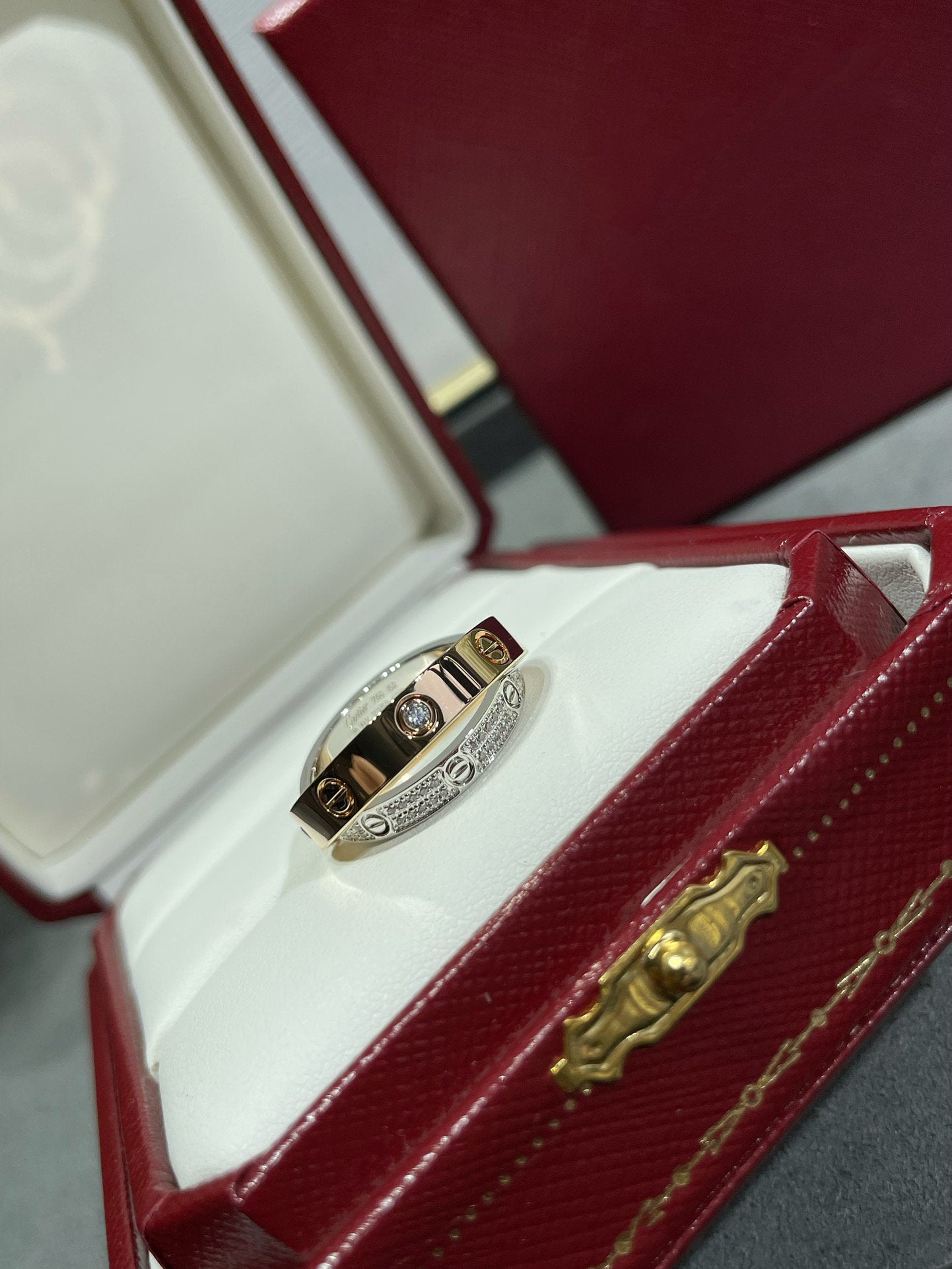 [LORA]LOVE PINK GOLD SILVER DIAMOND DOUBLE RING