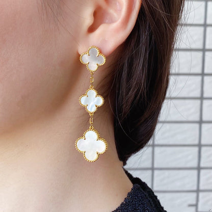 [LORA]CLOVER MOP 3 MOTIFS GOLD EARRINGS