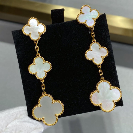[LORA]CLOVER MOP 3 MOTIFS GOLD EARRINGS