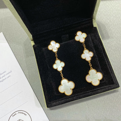 [LORA]CLOVER MOP 3 MOTIFS GOLD EARRINGS