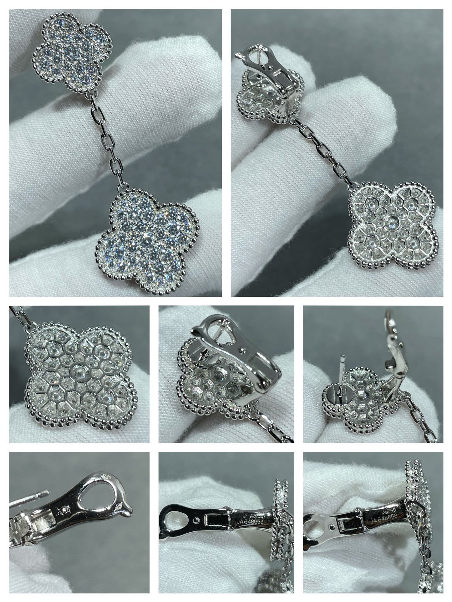[Lora]CLOVER 2 MOTIFS DIAMOND PAVED SILVER EARRINGS