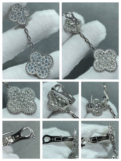 [Lora]CLOVER 2 MOTIFS DIAMOND PAVED SILVER EARRINGS