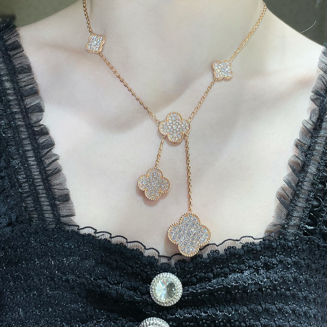[Lora]CLOVER 6 MOTIF DIAMOND PAVED NECKLACE