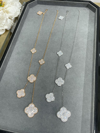 [LORA]CLOVER 6 MOTIF DIAMOND PAVED NECKLACE