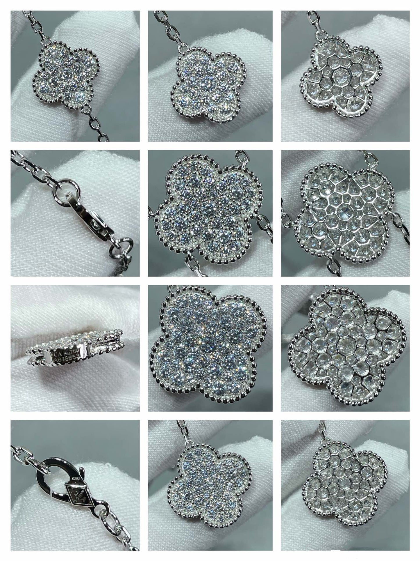 [Lora]CLOVER 6 MOTIF DIAMOND PAVED NECKLACE