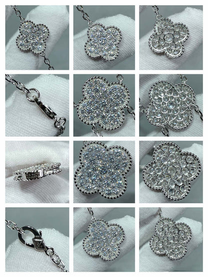 [Lora]CLOVER 6 MOTIF DIAMOND PAVED NECKLACE