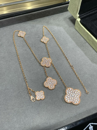 [LORA]CLOVER 6 MOTIF DIAMOND PAVED NECKLACE